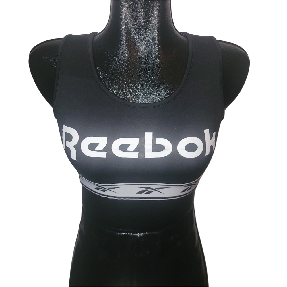 Reebok Black and White Vector Light Impact Training Sports Bra S